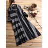 Patchwork Stripe Long Sleeve Lapel Vintage Shirt Dresses