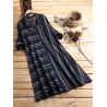 Patchwork Stripe Long Sleeve Lapel Vintage Shirt Dresses