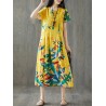 Frog Button Print Short Sleeve O-neck Vintage Dresses