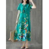 Frog Button Print Short Sleeve O-neck Vintage Dresses