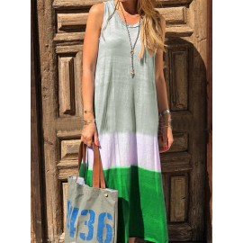 Bohemian Print Patch Sleeveless Maxi Dress