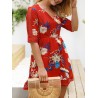 Bohemian Floral Printed V-neck Half Sleeve Mini Dresses