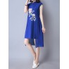 Vintage Floral Print Irregular Frog Button Stand Collar Dress For Women