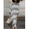 Contrast Color Stripe Loose Long Sleeve Casual Maxi Dress