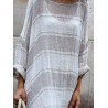 Contrast Color Stripe Loose Long Sleeve Casual Maxi Dress