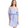 Stripe Off-shoulder Tie Half Sleeve Mini Dress For Women