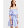 Stripe Off-shoulder Tie Half Sleeve Mini Dress For Women