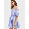 Stripe Off-shoulder Tie Half Sleeve Mini Dress For Women