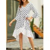 Irregular Polka Dot Tie Waist Long Sleeve Dress