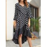 Irregular Polka Dot Tie Waist Long Sleeve Dress