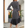 Irregular Polka Dot Tie Waist Long Sleeve Dress