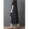 Stripe Print Patchwork Short Sleeve Vintage Dress For Women