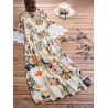 Leaves Floral Print Button Short Sleeve Vintage Dress