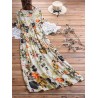 Leaves Floral Print Button Short Sleeve Vintage Dress