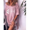 Fish-bone Print Crew Neck Short Sleeve Casual Dress