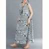 Print Patch Check Sleeveless Crew Neck Casual Dress