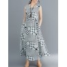 Print Patch Check Sleeveless Crew Neck Casual Dress