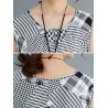 Print Patch Check Sleeveless Crew Neck Casual Dress