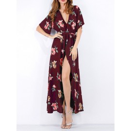 Bohemian Half Sleeve Side Split V-neck Maxi Dresses