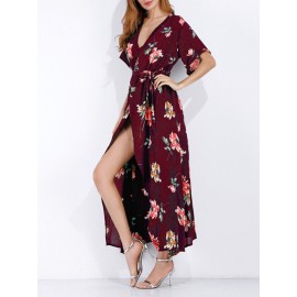 Bohemian Half Sleeve Side Split V-neck Maxi Dresses