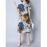 Vintage Random Print Short Sleeve V-neck Dress For Women