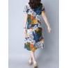 Vintage Random Print Short Sleeve V-neck Dress For Women