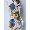 Vintage Random Print Short Sleeve V-neck Dress For Women