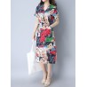 Vintage Random Print Short Sleeve V-neck Dress For Women