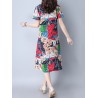 Vintage Random Print Short Sleeve V-neck Dress For Women