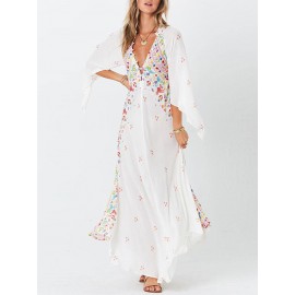 Bohemian Print Deep V Neck Maxi Dress