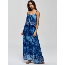 Bohemian Print Spaghetti Strap V-neck Maxi Dress For Women