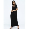 Floral Embroidered Loose Short Sleeve V-neck Maxi Dress For Women