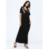 Floral Embroidered Loose Short Sleeve V-neck Maxi Dress For Women