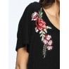 Floral Embroidered Loose Short Sleeve V-neck Maxi Dress For Women