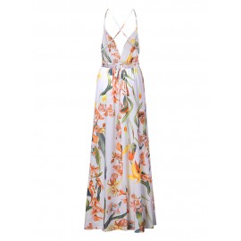 Sexy Floral Print Backless Camisole Splited Maxi Dresses