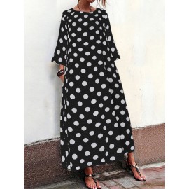 Polka Dots Print Short Sleeve Pockets Maxi Dress