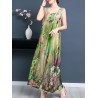 Side Splited Floral Print Elegant Sleeveless Maxi Dresses