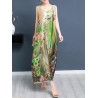 Side Splited Floral Print Elegant Sleeveless Maxi Dresses