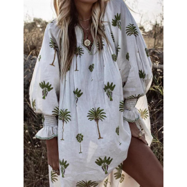 Bohemian Tree Print Long Sleeve Dress For Women