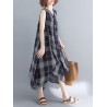 Sleeveless Plaid Print Irregular O-neck Vintage Dresses