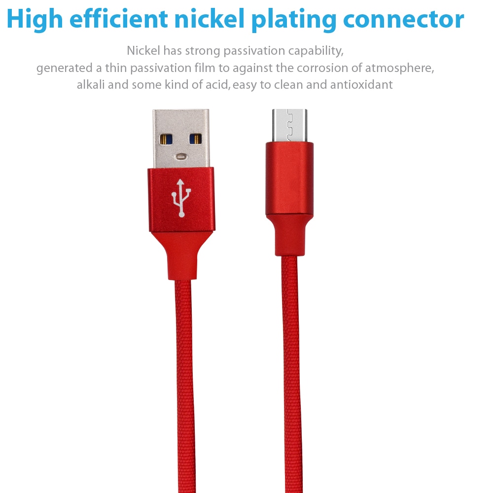 SDL 2 Meter Nylon Micro USB Cable for Samsung HTC Huawei  Android Fast Charger- Red