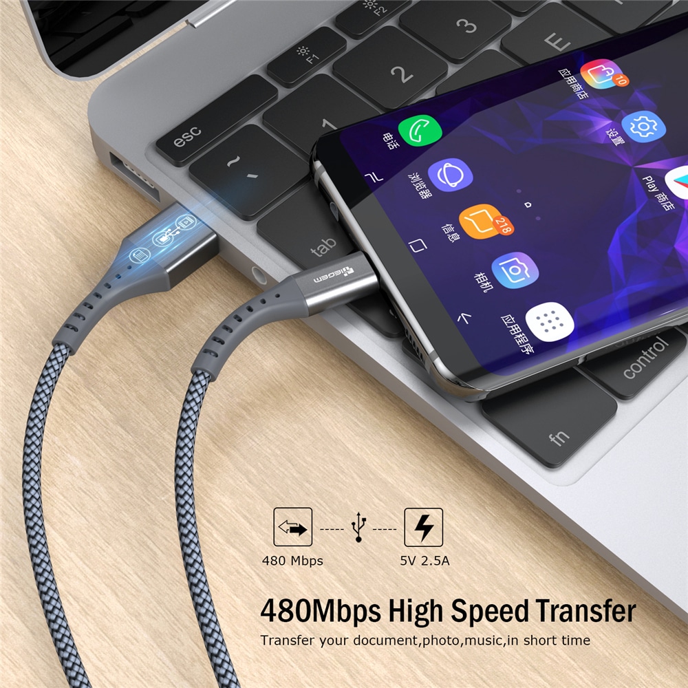 TIEGEM Micro USB Cable Fast Charging Data Charge Cord Microusb Charger Cable- Gray 30CM