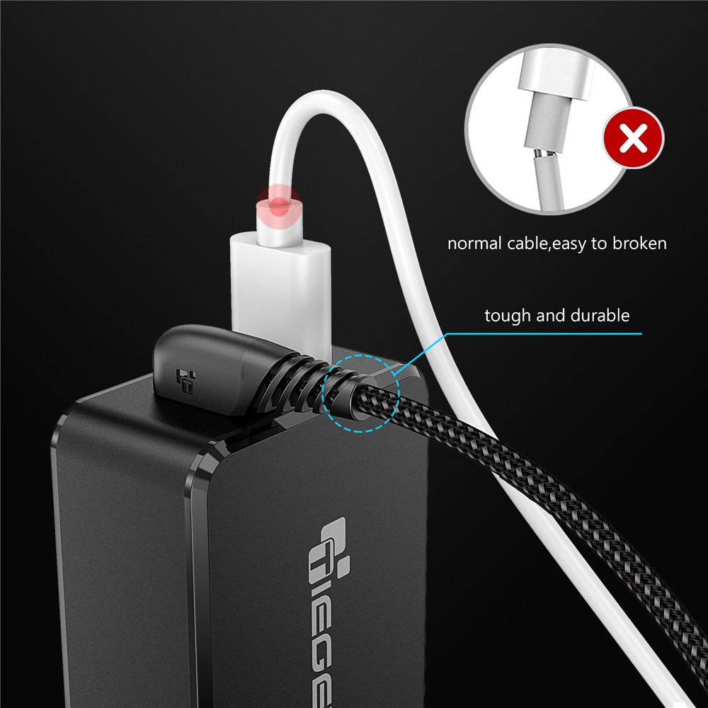 TIEGEM 90 degree USB Type C Cable 2A USB-C Cable Type-C Fast Charging Cord- Twilight Black 30CM