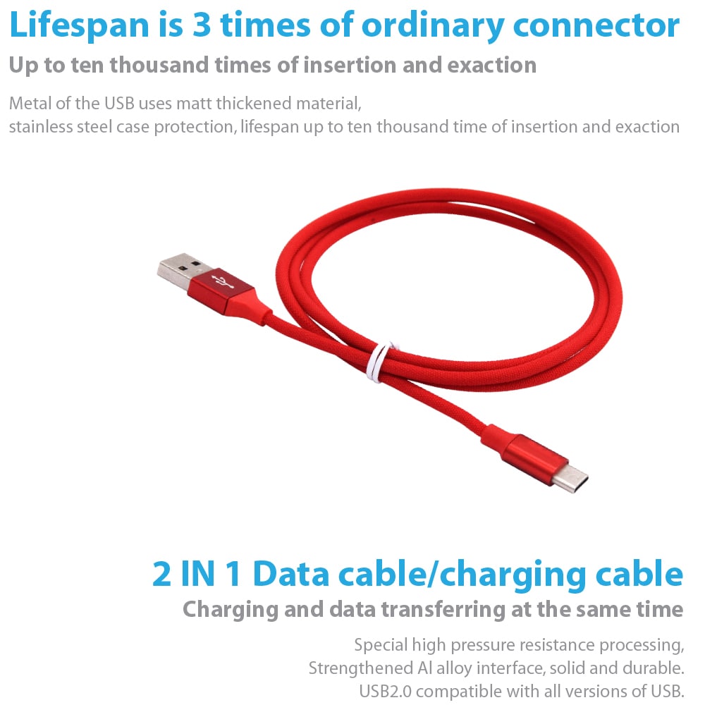 SDL 2m Nylon Braided Type-C USB Data Charging Cable- White