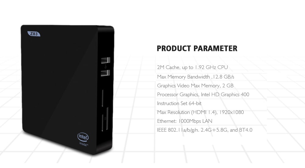 Z83II Mini PC Intel Atom x5-Z8350 Quad Core Windows 10 2.4G + 5.8G WiFi- Black 2GB RAM+32GB ROM EU Plug