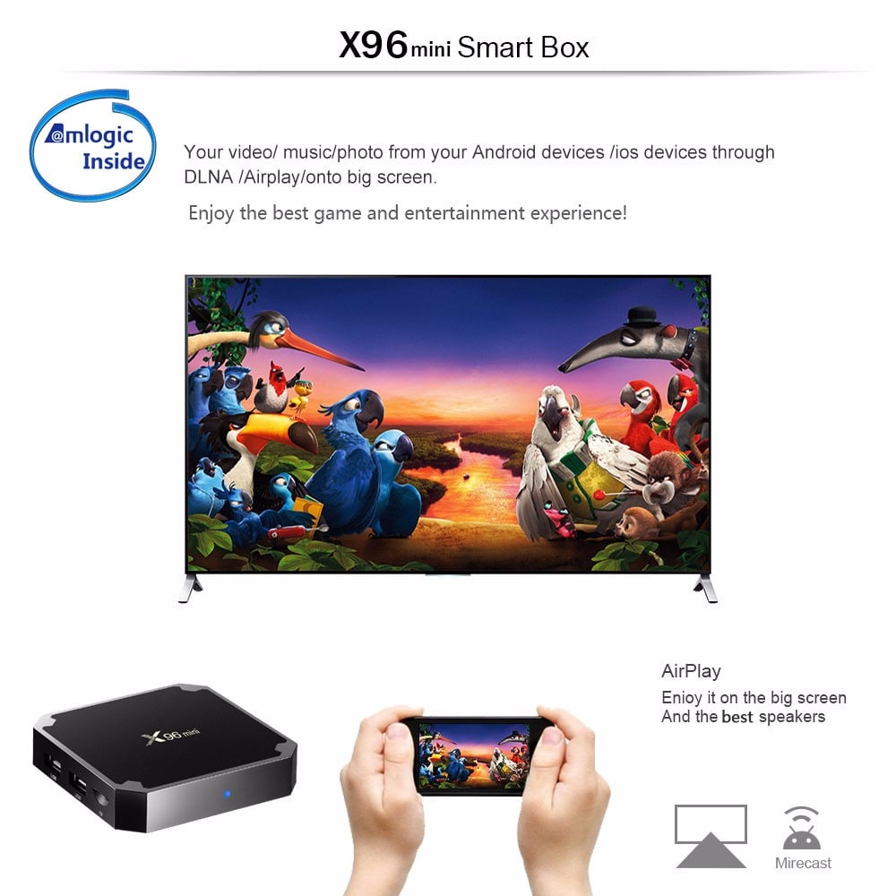 X96 Mini TV Box Android 7.1.2 Amlogic S905W 2.4GHz WiFi BT4.1 Support 4K H.265- Black 1GB RAM+8GB ROM UK Plug