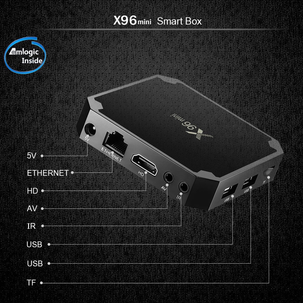 X96 Mini TV Box Android 7.1.2 Amlogic S905W 2.4GHz WiFi BT4.1 Support 4K H.265- Black 1GB RAM+8GB ROM UK Plug