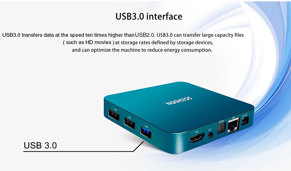 SCISHION AI ONE Android 8.1 TV Box Rockchip 3328 2GB RAM + 16GB ROM 2.4G WiFi USB3.0 BT4.0 Voice Control- Glacial Blue Ice 2GB RAM +16GB ROM US Plug