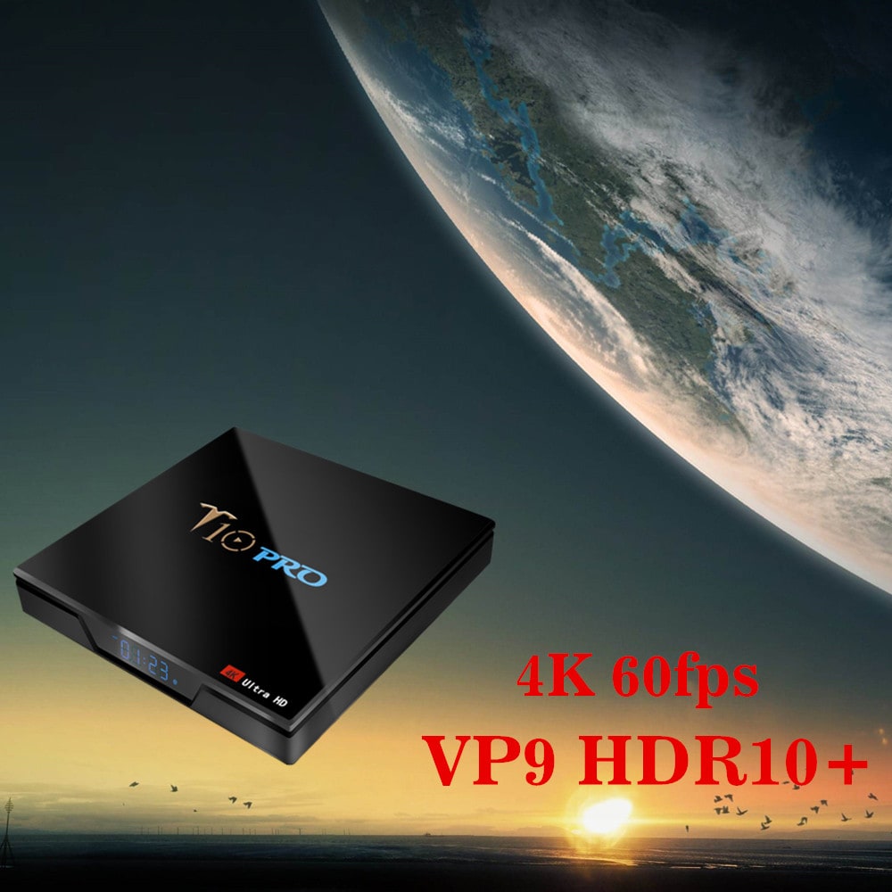 T10 Pro TV Box Amlogic S905X2 / 2.4G + 5G WiFi / BT4.1 / Android 8.1 / USB3.0 / 4K VP9- Black 4GB RAM+32GB ROM  UK  Plug