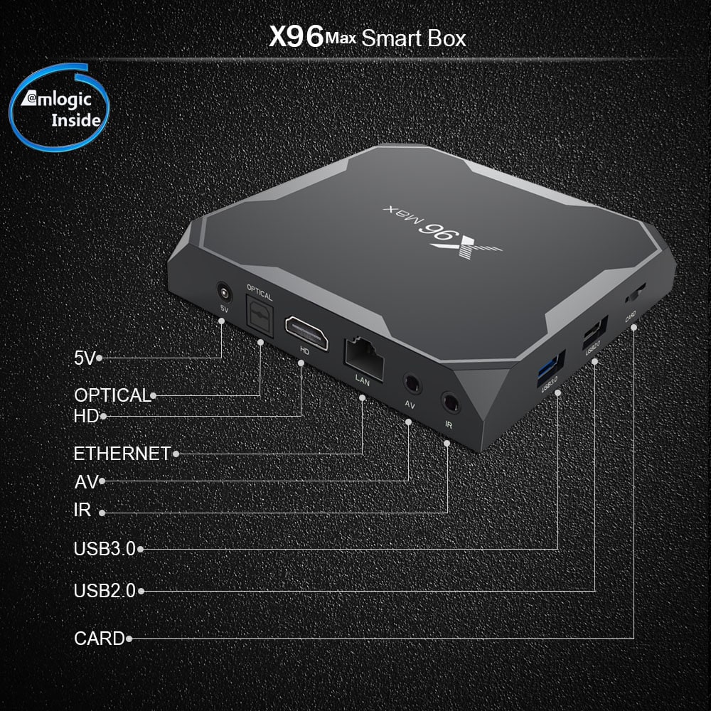 X96 MAX TV Box Amlogic S905X2 / Android 8.1 / USB3.0 / VP9- Black 2GB DDR4+16GB ROM UK PLUG